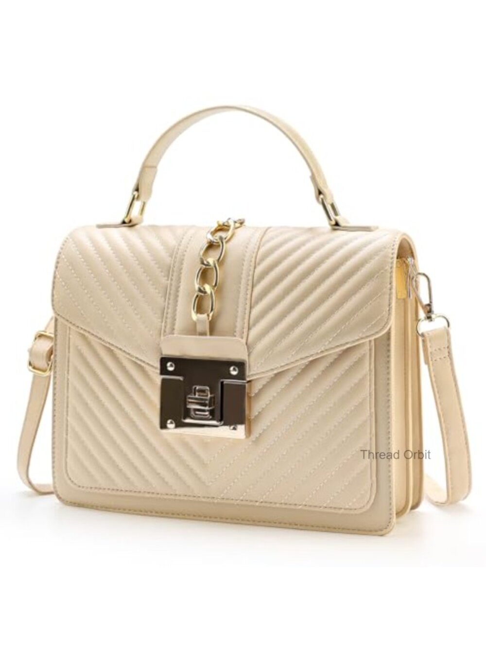Faux Leather Quilted Crossbody Bag with Turn-Lock Closure